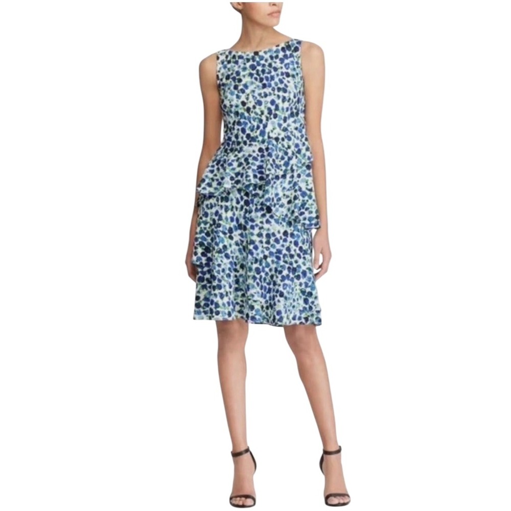 Ralph Lauren Blue Floral Tiered Ruffle Dress Size 0